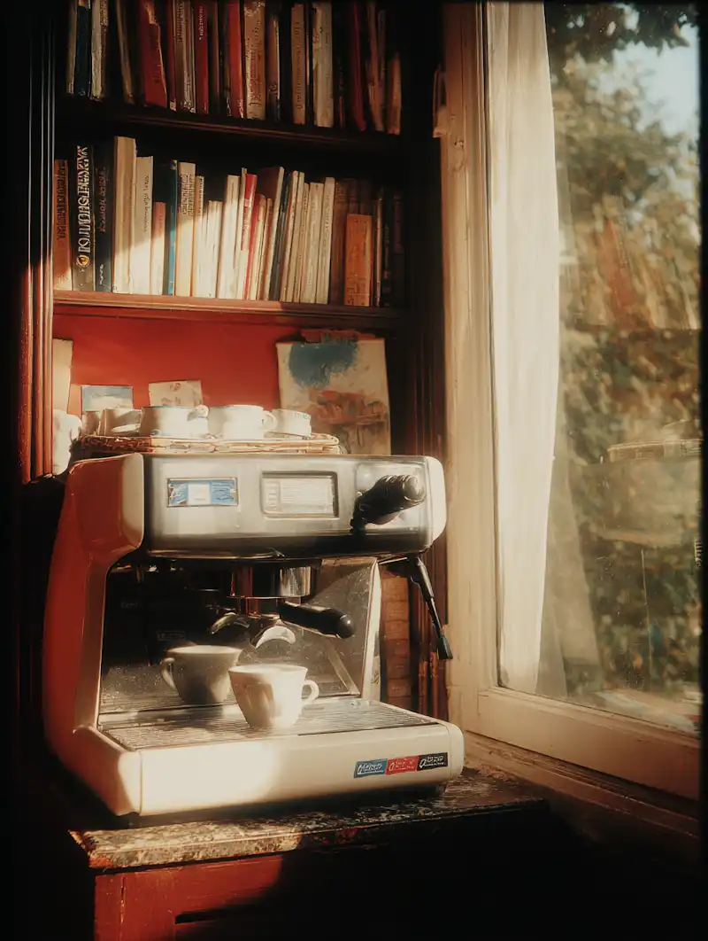 Savor story — warm bookshelf reading nook with natural light